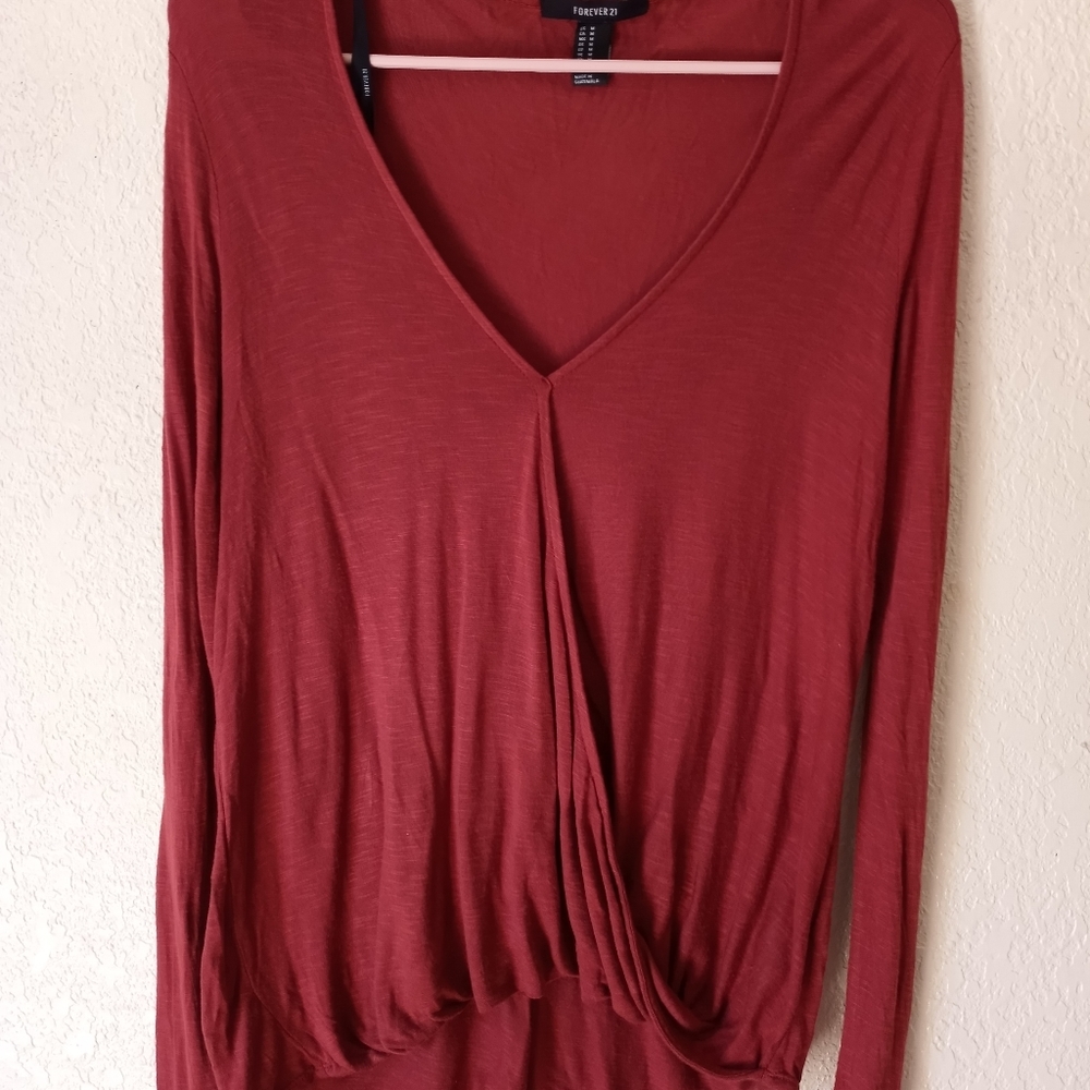 Forever 21 rust draped long sleeve surplice  top